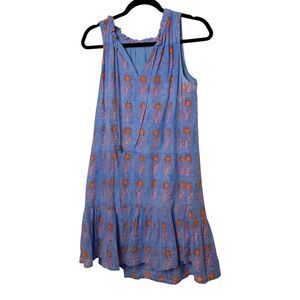 Oliphant Blue Orange Pink Abstract Print Tiered Mini Dress Size Medium